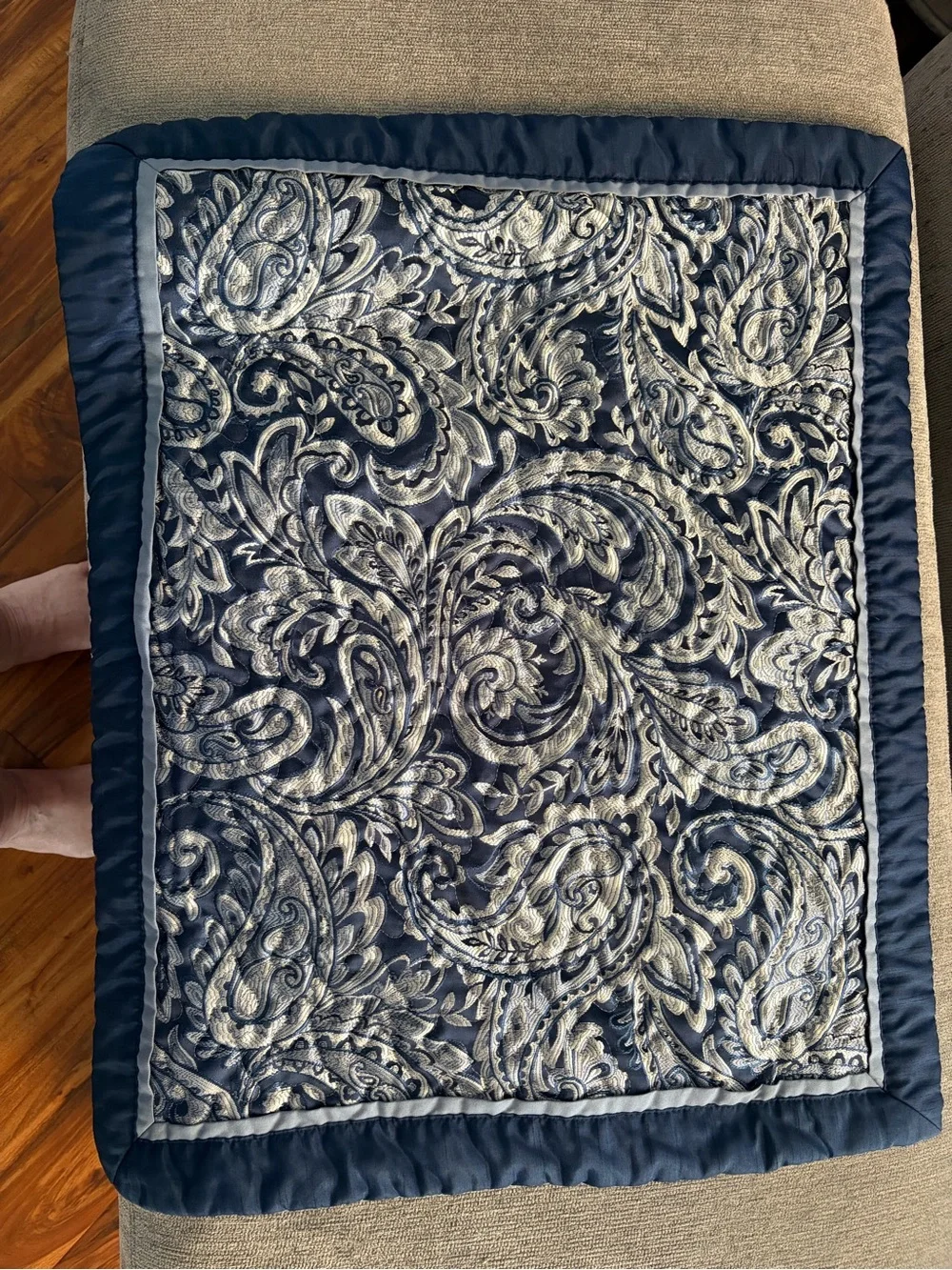 Navy and Cream Paisley Quilted Throw